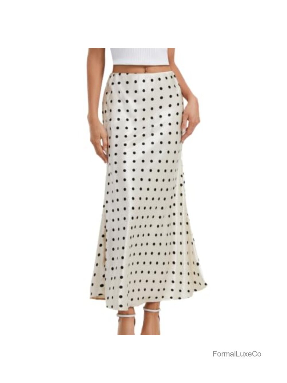 Satin Mermaid Skirt High Waist Polka Dot Flowy Maxi